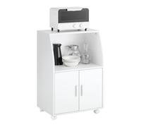 SoBuy FRG241-W Armario de cocina Carro de cocina Armario enrollable Carro para bebidas Armario para microondas con 2 estantes y 2 puertas Marfil
