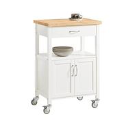 SoBuy Carrito Cocina con Ruedas, encimera de Caucho & 4 Ruedas, 60x92x44cm | Mueble Auxiliar con cajón, estante abierto & armario de 2 puertas, compacto, MDF, cocina & exterior & dormitorio, FKW22-WN