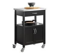 SoBuy Carrito Cocina con Ruedas y Encimera de Madera Mueble Auxiliar con Cajón, Estantería y Armario de Doble Puerta Carro de Cocina Organizador para Cocina o Dormitorio, Negro 60x92x45cm FKW22-SCH