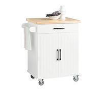 SoBuy Carrito de Cocina con Ruedas, encimera de Madera, 74x91x46cm, Cocina | Mesa Auxiliar con cajones, encimera robusta, ruedas giratorias & estante regulable, MDF/PB, almacenaje práctico, FKW119-WN