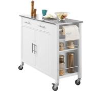 SoBuy: Carro con ruedas para la cocina, armario de almacenamiento móvil, buffet multifuncional con estante lateral, puertas y cajones. Incluye un cajón de acero inoxidable