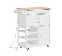 Sobuy | carro de cocina blanco con cajón | isla de cocina con ruedas y carga inalámbrica | mueble auxiliar de cocina de mdf | 75×37×87 cm | capacidad de carga 63 kg | fkw45-e-wn 87 cm