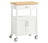 SoBuy Carro de Cocina Blanco con Tablero de Madera, Cajón y Armario, Móvil con Ruedas Superficie de trabajo cajón FKW22-II-WN