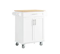 Sobuy | carro de cocina blanco con un cajón | carro de cocina con ruedas y gran capacidad de almacenamiento | carro de cocina de bambú para organizar la cocina | 83×46×91 cm | fkw13-ii-wn