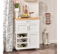 SoBuy: Carro de servicio, carro de cocina con superficie de trabajo, carro con ruedas y cajones, estante para vinos, isla de cocina, estante para la cocina, comedor o exteriores, color blanco. Modelo: