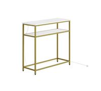 Sobuy consola con enchufe integrado fsb106-e-g | dorado | 80x30x75 cm | estructura metálica lacada y tableros en mdf con acabado imitación mármol blanco 80 cm
