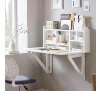 SoBuy: Escritorio abatible de pared con estantería integrada, armario de pared, mesa de cocina, mesa de comedor, color blanco, dimensiones aproximadas: 90 x 78 x 60 cm. Modelo: FWT07-II-W