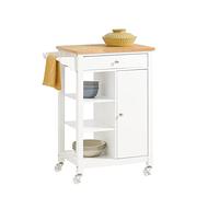 SoBuy Estantería de Cocina con 4 Ruedas, 3 baldas & toallero, 68x86x40cm | Carrito de Servir, encimera lavable, 2 huecos, carga 20 kg encimera/10 kg por balda, MDF/PB, para cocina & comedor, FKW46-WN