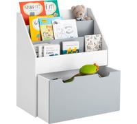 SoBuy Librería Infantil, Estantería Libros Infantil con 3 Baldas y 1 Cajón con Ruedas, Estantería Montessori para Libros y Juguetes, Organizador de Juguetes, Blanco/Gris 62,5x30x70 cm KMB17-HG