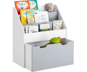 SoBuy, estantería infantil con 3 compartimentos y un contenedor de juguetes extraíble sobre ruedas. Estantería para juguetes y almacenamiento para habitación infantil, modelo KMB17-HG