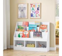SoBuy Estantería infantil, estantería Montessori para niños con 3 compartimentos y espacio para guardar juguetes. Estantería para libros y juguetes, dimensiones 100x80x30 cm, modelo KMB118-W
