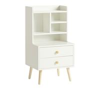 SoBuy FBT100-W Mesita de noche con 2 cajones y 4 Compartimentos Mesa Auxiliar Mesita para salón Comedor Blanco L43xP36xH81 cm ES