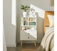 SoBuy FBT100-W Mesita de noche con 2 cajones y compartimentos abiertos, mesa auxiliar para sofá, mesa para teléfono, mueble nocturno, cómoda BLANCO