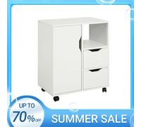 SoBuy FBT105-W Mesa para impresora con 2 cajones y 1 puerta, archivador, mueble con ruedas, carrito de oficina, mueble auxiliar, contenedor de oficina, blanco BLANCO