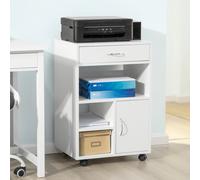 SoBuy FBT106-W mesa de impresora con cajón y puerta, archivadores, armario, contenedor enrollable con compartimentos, carrito de oficina, carrito lateral, contenedor de oficina BLANCO