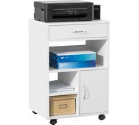 SoBuy FBT106-W: Mesa para impresora con cajón y puerta, archivador móvil con compartimentos, carro auxiliar, color blanco. Dimensiones aproximadas: 50 x 75 x 40 cm (ancho x alto x profundidad)