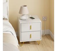 SoBuy FBT115-E-W Mesita de Noche con Función de Carga, Mesilla de Noche con 2 Enchufes, USB y Type-C, Mesa Auxiliar Bedside Table para Dormitorio y Sala de Estar, Blanca, 40 x 40 x 47 cm BLANCO