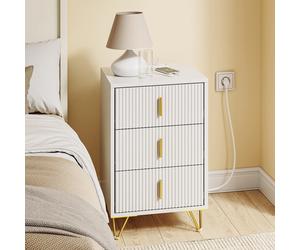 SoBuy FBT115-L-E-WMesita de Noche con función de Carga, Mesilla de Noche con 2 enchufes, USB y Type-C, Mesa Auxiliar Bedside Table para Dormitorio y salón, Blanco, 40 x 40 x 63,5 cm BLANCO