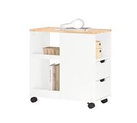 SoBuy FBT130-WN mesa de impresora con soporte de impresión en rollo gabinete de impresora contenedor enrollable con compartimentos carrito de oficina carrito lateral BLANCO