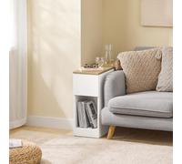 SoBuy FBT162-WN: Mesa auxiliar estrecha, mesita de noche con estante de almacenamiento y cajones. Mesita de noche compacta, ideal para espacios pequeños. Dimensiones: 25 cm de ancho x 65 cm de profund