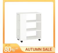 SoBuy FBT68-W Mesa para impresora con 7 estantes, carrito de oficina con ruedas, carrito auxiliar, carrito para archivos, blanco, BHT aprox. 60x75x35cm BLANCO