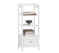 SoBuy FBT91-W Mesa Auxiliar Alta Mesita de noche con 1 cajón y 3 Niveles Mesa para salón Comedor Blanco 30 x 28 x 74 cm ES