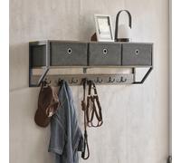 SoBuy FHK26-N Perchero de Pared para Pasillo, Guardarropa, Estante de Pared con 3 Cestas y 7 Ganchos Dobles Estilo iIndustrial 100 x 20 x 30 cm ES