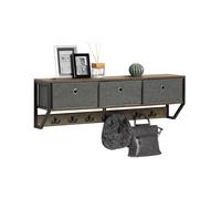 SoBuy FHK26-N Perchero de Pared para Pasillo, Guardarropa, Estante de Pared con 3 Cestas y 7 Ganchos Dobles Estilo iIndustrial 100 x 20 x 30 cm ES
