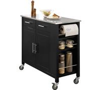SoBuy FKW108-SCH: Carro de cocina con diseño, equipado con una superficie de acero inoxidable. Ideal como isla de cocina, con estanterías laterales, como armario móvil o como carro de servicio. Carro