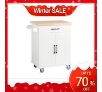 SoBuy FKW119-WN Carros de cocina con plato de trabajo, carrito para servir con carrito con ruedas, cocina, Isla, cocina, armario, blanco-naturaleza BLANCO