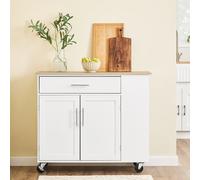 SoBuy: Isla de cocina independiente con encimera, carrito de cocina móvil con ruedas, carro de servicio con cajón para cocina, comedor y uso en exteriores. Modelo: FKW133-WN