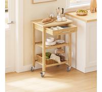 SoBuy FKW135-N Carrito de cocina de bambú carbonizado, carrito de madera con ruedas, antibacteriano, resistente a la humedad y a los olores, ideal para cocina, comedor y hogar, 58 × 86 × 40 cm Nature