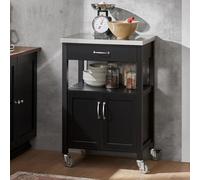 SoBuy FKW22 carrito de cocina de goma, carrito de servicio de madera, carrito de bebidas estrecho para oficina, cocina, sala de estar y comedor BLANCO