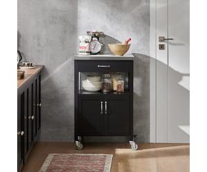 SoBuy FKW22-SCH Carros de cocina con placa de trabajo mesa auxiliar Carrito de ruedas de madera estante de cocina para cocina al aire libre 60x92x45CM Negro