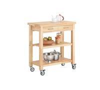 SoBuy FKW24-N carrito de servicio carrito de cocina de madera de caucho estante de cocina B80xT40xH90cm B80xT40xH90cm cafe ligero