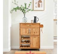 SoBuy FKW45 carrito de servicio con rollo de madera maciza, carrito de cocina con placa de trabajo para cocina, comedor, 75 × 86 × 38 cm Nature