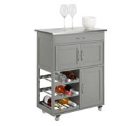 SoBuy FKW45 carrito para servir botellas, carrito de cocina con rayos, isla de cocina, cocina independiente, sala de estar, comedor Marfil
