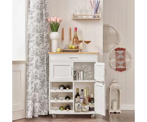 SoBuy FKW45-WN Carro de servicio con portabotellas, carrito de cocina para cocina, sala de estar, comedor, color blanco natural Marfil