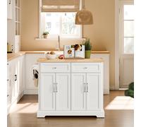 SoBuy FKW71-III-WN Isla de cocina con ruedas, isla de cocina independiente con placa de trabajo extensible, carrito de cocina con ruedas, color blanco BLANCO