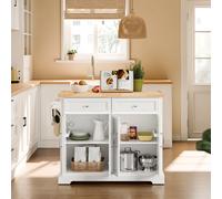 SoBuy FKW71-III-WN Isla de cocina con ruedas, isla de cocina independiente con placa de trabajo extensible, carrito de cocina con ruedas, color blanco BLANCO