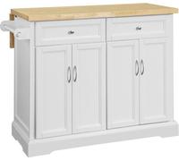 SoBuy FKW71-WN: Carro de cocina con isla, con encimera de madera extensible, armario, carro de servicio, madera, color blanco. Dimensiones aproximadas: 115 x 92 x 46-71 cm