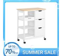 SoBuy Carro de cocina FKW79-W - 2 estantes extraíbles, 1 bandeja, con ruedas - Blanco
