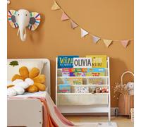 SoBuy Estantería Libros Infantil Montessori Biblioteca con 4 Bolsillos de Tela Librería Infantil para Libros y Juguetes Organizador de Juguetes para Habitación Blanco 62x30x71cm FRG225-W