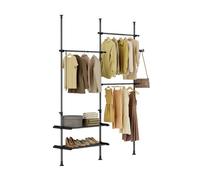 Sobuy frg34-ii-sch, perchero de pie telescópico, robusto soporte para ropa con barras y estantes, armario abierto ajustable para dormitorio, perchero negro 75 cm