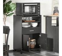 SoBuy Carrito de cocina FSB09-SCH con ruedas y encimera extensible para microondas Negra