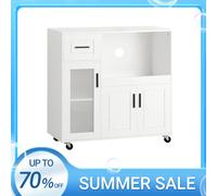 SoBuy FSB78 Aparador con ruedas Carro de cocina Armario microondas Armario de cocina Carro de almacenamiento Armario Cómoda de cocina Blanco BLANCO