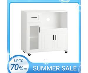 SoBuy FSB78 Aparador con ruedas Carro de cocina Armario microondas Armario de cocina Carro de almacenamiento Armario Cómoda de cocina Blanco BLANCO
