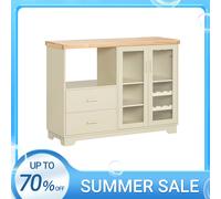 SoBuy FSB81 Mueble buffet con puertas de cristal y cajones, aparador con placa de 120 cm para salón y comedor 120x90x40cm Beige
