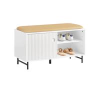 SoBuy FSR116-W Banco de zapatos con asiento y puertas correderas Banco con almacenamiento Cómoda para zapatos armario banco asiento cómoda Zapatero BLANCO