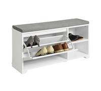 SoBuy FSR119-W Banco de zapatos para camión volquete con cojín de asiento, asiento de banco con armario de almacenamiento, Banco, tabla de zapatos BLANCO